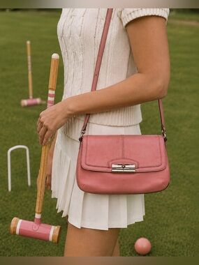 Authentic Coach Kristin Leather Flap Crossbody Bag | Peachy Pink